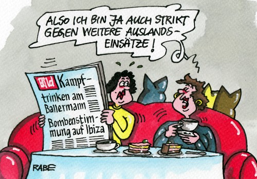 Cartoon: Ballermann Kampfeinsatz (medium) by RABE tagged ursula,uschi,von,der,leyen,bundesverteidigungsministerin,bundeswehr,soldaten,armee,kampfeinsatz,gefechte,auslandseinsatz,afghanistan,zentralafrika,militär,umfrage,deutsche,rabe,ralf,böhme,cartoon,karikatur,pressezeichnung,farbcartoon,kampf,kampftrinken,kampftrinker,malorca,malle,ballermann,bombe,bombenstimmung,alkohol,ibiza,mittelmeer,mittelmeerinsel,spanien,frauen,kaffeekränzchen,krisenherd,nato,truppen,ursula,uschi,von,der,leyen,bundesverteidigungsministerin,bundeswehr,soldaten,armee,kampfeinsatz,gefechte,auslandseinsatz,afghanistan,zentralafrika,militär,umfrage,deutsche,rabe,ralf,böhme,cartoon,karikatur,pressezeichnung,farbcartoon,kampf,kampftrinken,kampftrinker,malorca,malle,ballermann,bombe,bombenstimmung,alkohol,ibiza,mittelmeer,mittelmeerinsel,spanien,frauen,kaffeekränzchen,krisenherd,nato,truppen