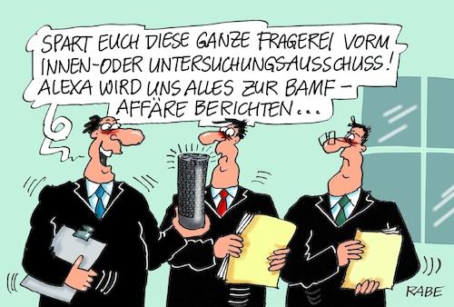 Cartoon: Bamfversagen II (medium) by RABE tagged ausländerbehörde,bamf,fingerabdruck,fingerabdrucknahme,lupe,zeichner,rabe,ralf,böhme,cartoon,karikatur,pressezeichnung,farbcartoon,tagescartoon,flüchtlinge,bewilligung,bewilligungsbescheid,affäre,skandal,aussenstelle,bremen,alexa,fragen,amazon,innenausschuss,untersuchungsausschuss,fdp,afd,merkel,altmaier,beantragung,aussage,ausländerbehörde,bamf,fingerabdruck,fingerabdrucknahme,lupe,zeichner,rabe,ralf,böhme,cartoon,karikatur,pressezeichnung,farbcartoon,tagescartoon,flüchtlinge,bewilligung,bewilligungsbescheid,affäre,skandal,aussenstelle,bremen,alexa,fragen,amazon,innenausschuss,untersuchungsausschuss,fdp,afd,merkel,altmaier,beantragung,aussage