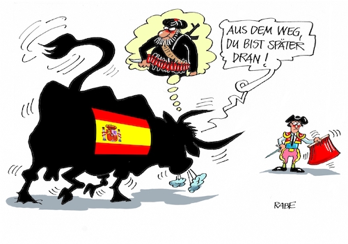 Cartoon: Barcelona (medium) by RABE tagged spanien,barcelona,terroristen,lieferwagen,stier,torero,tuch,is,katalonien,katalanen,rabe,ralf,böhme,cartoon,karikatur,pressezeichnung,farbcartoon,tagescartoon,trauer,leid,elend,sprenstoffgürtel,islamisten,spanien,barcelona,terroristen,lieferwagen,stier,torero,tuch,is,katalonien,katalanen,rabe,ralf,böhme,cartoon,karikatur,pressezeichnung,farbcartoon,tagescartoon,trauer,leid,elend,sprenstoffgürtel,islamisten