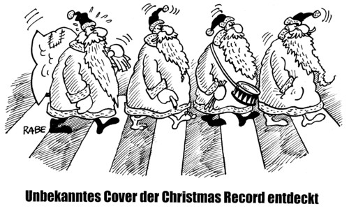 Cartoon: Beatles Abbey Road Plattencover (medium) by RABE tagged beatles,abbey,road,christmas,record,weihnachten,weihnachtsmänner,zebrastreifen,london,schallplatte,vinyl,klostergasse,john,paul,george,ringo,plattenstudio,euro,musiker,geschenke,beatles,lp,weihnachten,bescherung,weihnachtsbaum,weihnachstmann,rockband,liverpool,geschenke,musik,band,itunes