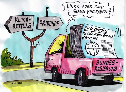 Cartoon: Begräbnis (medium) by RABE tagged klima,klimagipfel,klimakonferenz,berlin,bundesregierung,klimakatastrophe,klimarettung,umwelt,grüne,kanzlerin,merkel,cdu,röttgen,umweltminister,euro,krise,ergebnisse,rettungsaktion,friedhof,grab,grabstätte,totengräber,links,rechts,pkw,transportfahrzeug,regierungsfahrzeug,klima,klimagipfel,klimakonferenz,berlin,bundesregierung,klimakatastrophe,umwelt,röttgen,merkel,cdu,umweltminister