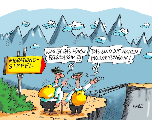 Cartoon: Bergwand (medium) by RABE tagged ampel,ampelregierung,rot,grün,gelb,fdp,spd,grüne,rabe,ralf,böhme,cartoon,karikatur,pressezeichnung,farbcartoon,tagescartoon,pöbelei,pöbler,bestrafung,regelung,beschimpfung,bundestag,abgeordnete,migration,migrationsgipfel,außengrenzen,gipfeltreffen,solingen,messerangriff,berge,gipfel,ampel,ampelregierung,rot,grün,gelb,fdp,spd,grüne,rabe,ralf,böhme,cartoon,karikatur,pressezeichnung,farbcartoon,tagescartoon,pöbelei,pöbler,bestrafung,regelung,beschimpfung,bundestag,abgeordnete,migration,migrationsgipfel,außengrenzen,gipfeltreffen,solingen,messerangriff,berge,gipfel