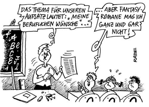 Cartoon: Berufswunsch (medium) by RABE tagged fantasy,berufswunsch,fantasyroman,lernen,schule,lehrerin,schüler,schulklasse,kultusminister,bildungswesen,pisastudie,aufsatz,euro,diktat,zeigestock,schultafel,kreide,tafelwasser,berufslaufbahn,berufswunsch,lernen,schule,lehrerin,schüler,schulklasse,kultusminister,bildungswesen,pisastudie,aufsatz,euro,diktat,zeigestock,pisa,bildung,wissen