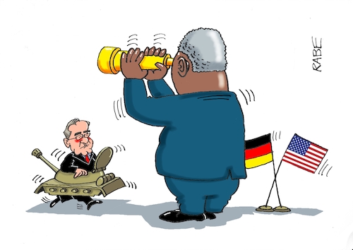 Cartoon: Besuch in voller Rüstung (medium) by RABE tagged kampfpanzer,leopard,abrams,marder,usa,deutschland,ukraine,ukrainekrieg,rabe,ralf,böhme,cartoon,karikatur,pressezeichnung,farbcartoon,tagescartoon,reiter,leopardenfell,pistorius,panzerlieferung,antrittsbesuch,austin,verteidigungsminister,washington,fernrohr,sextant,fahnen,flaggen,kampfpanzer,leopard,abrams,marder,usa,deutschland,ukraine,ukrainekrieg,rabe,ralf,böhme,cartoon,karikatur,pressezeichnung,farbcartoon,tagescartoon,reiter,leopardenfell,pistorius,panzerlieferung,antrittsbesuch,austin,verteidigungsminister,washington,fernrohr,sextant,fahnen,flaggen