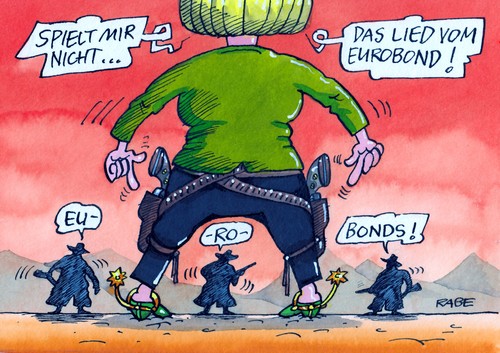 Cartoon: Bondgirl Sprechblase 1 (medium) by RABE tagged eurobonds,bond,bundesregierung,cdu,kanzlerin,merkel,eu,eurokrise,eurogipfel,brüssel,finanzchefs,fiskalpakt,western,westernheld,revolver,revolverheld,bondgirl,spiel,lied,tod,duell,schuldenkrise,regierungserklärung,staatsverschuldung,eurozone,rettungsschirm,griechenland,spanien