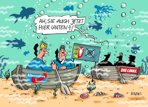 Cartoon: Bootpeople (medium) by RABE tagged afd,meuthen,parteivorsitz,parteiaustritt,höcke,flügelkämpfe,rechte,rabe,ralf,böhme,cartoon,karikatur,pressezeichnung,farbcartoon,tagescartoon,landtagswahl,schleswig,holstein,cdu,daniel,günther,wahlsieg,wahldebakel,linke,versenkung,stimmverlust,boot,boote,meer,wasser,unterwasser,fische,afd,meuthen,parteivorsitz,parteiaustritt,höcke,flügelkämpfe,rechte,rabe,ralf,böhme,cartoon,karikatur,pressezeichnung,farbcartoon,tagescartoon,landtagswahl,schleswig,holstein,cdu,daniel,günther,wahlsieg,wahldebakel,linke,versenkung,stimmverlust,boot,boote,meer,wasser,unterwasser,fische