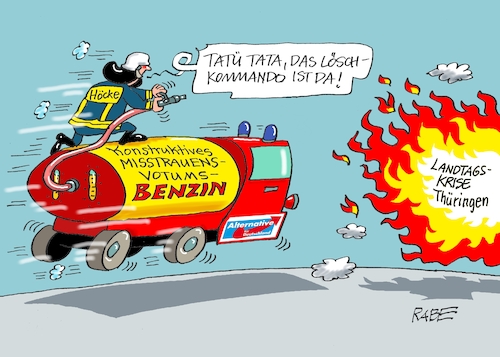 Cartoon: Brandstiftung (medium) by RABE tagged landtagswahl,sachsen,anhalt,haseloff,cdu,afd,bürger,rabe,ralf,böhme,cartoon,karikatur,pressezeichnung,farbcartoon,tagescartoon,neuwahlen,thüringen,ramelow,höcke,misstrauensvotum,benzin,tanklaster,löschfahrzeug,feuerwehr,flammen,landtagskrise,krise,landtagswahl,sachsen,anhalt,haseloff,cdu,afd,bürger,rabe,ralf,böhme,cartoon,karikatur,pressezeichnung,farbcartoon,tagescartoon,neuwahlen,thüringen,ramelow,höcke,misstrauensvotum,benzin,tanklaster,löschfahrzeug,feuerwehr,flammen,landtagskrise,krise