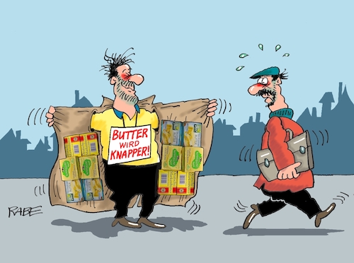 Cartoon: Butterpreis (medium) by RABE tagged ampel,ampelregierung,rot,grün,gelb,fdp,spd,grüne,rabe,ralf,böhme,cartoon,karikatur,pressezeichnung,farbcartoon,tagescartoon,inflation,einkommen,rente,rentenpaket,bruch,streit,neuwahlen,butter,butterpreis,knappheit,hamsterkauf,hamsterkäufe,exhibition,exhibitionist,schwarzmarkt,nahrung,nahrungsmittel,ampel,ampelregierung,rot,grün,gelb,fdp,spd,grüne,rabe,ralf,böhme,cartoon,karikatur,pressezeichnung,farbcartoon,tagescartoon,inflation,einkommen,rente,rentenpaket,bruch,streit,neuwahlen,butter,butterpreis,knappheit,hamsterkauf,hamsterkäufe,exhibition,exhibitionist,schwarzmarkt,nahrung,nahrungsmittel