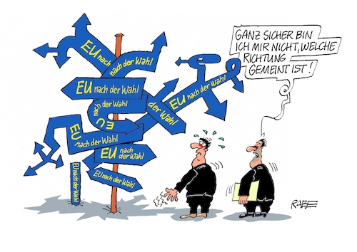 Cartoon: Da lang dort lag hier lang (medium) by RABE tagged wahl,wahlomat,wahlkämpfer,europawahl,landtagswahl,wähler,wahlplakate,rabe,ralf,böhme,cartoon,karikatur,pressezeichnung,farbcartoon,tagescartoon,briefwahl,briefwähler,stimmzettel,brief,briefkuvert,wegweiser,richtung,pfeile,richtungspfeile,ergebniss,lang,wahl,wahlomat,wahlkämpfer,europawahl,landtagswahl,wähler,wahlplakate,rabe,ralf,böhme,cartoon,karikatur,pressezeichnung,farbcartoon,tagescartoon,briefwahl,briefwähler,stimmzettel,brief,briefkuvert,wegweiser,richtung,pfeile,richtungspfeile,ergebniss