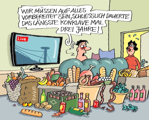 Cartoon: Dauerkonklave (medium) by RABE tagged merz,groko,spd,union,posten,postenvergabe,rabe,ralf,böhme,cartoon,karikatur,pressezeichnung,farbcartoon,tagescartoon,schaufenster,deko,umbau,laden,ladenhüter,regierungsbildung,konklave,papst,papstwahl,abstimmung,rom,vatikan,petersdom,kapelle,schornstein,rauch,qualm,tv,nachrichten,lebensmittel,nahrungsmittel,kirche,kardinal,kardinäle,katholiken,merz,groko,spd,union,posten,postenvergabe,rabe,ralf,böhme,cartoon,karikatur,pressezeichnung,farbcartoon,tagescartoon,schaufenster,deko,umbau,laden,ladenhüter,regierungsbildung,konklave,papst,papstwahl,abstimmung,rom,vatikan,petersdom,kapelle,schornstein,rauch,qualm,tv,nachrichten,lebensmittel,nahrungsmittel,kirche,kardinal,kardinäle,katholiken
