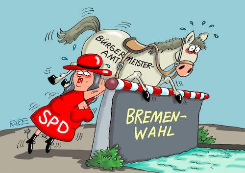 Cartoon: Der Gaul muss drüber (medium) by RABE tagged bremen,bremenwahl,spd,senatspräsident,senat,bürgermeister,bürgermeisteramt,rabe,ralf,böhme,cartoon,karikatur,pressezeichnung,farbcartoon,tagescartoon,gaul,pferd,sattel,reiterin,tante,hürde,wassergraben,wahlsieg,bremen,bremenwahl,spd,senatspräsident,senat,bürgermeister,bürgermeisteramt,rabe,ralf,böhme,cartoon,karikatur,pressezeichnung,farbcartoon,tagescartoon,gaul,pferd,sattel,reiterin,tante,hürde,wassergraben,wahlsieg