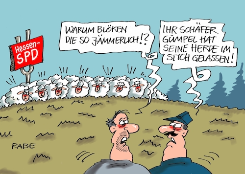 Cartoon: Der Schäfer Gümpel (medium) by RABE tagged nahles,spd,sozialdemokraten,groko,umfragetief,scholz,rabe,ralf,böhme,cartoon,karikatur,pressezeichnung,farbcartoon,tagescartoon,ruine,koalition,koalitionsvetrag,bruch,drahtseil,union,cdu,prügelknaben,schäfer,gümpel,hessen,vorsitz,ämter,schafe,herde,blöker,nahles,spd,sozialdemokraten,groko,umfragetief,scholz,rabe,ralf,böhme,cartoon,karikatur,pressezeichnung,farbcartoon,tagescartoon,ruine,koalition,koalitionsvetrag,bruch,drahtseil,union,cdu,prügelknaben,schäfer,gümpel,hessen,vorsitz,ämter,schafe,herde,blöker