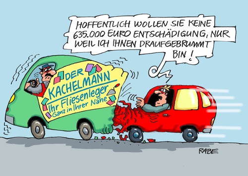 Cartoon: Draufgekachelt (medium) by RABE tagged kachelmann,wettervorhersage,wetterfrosch,bild,vergewaltigung,gericht,prozess,anzeige,rufschädigung,rabe,ralf,böhme,cartoon,karikatur,pressezeichnung,farbcartoon,tagescartoon,freispruch,entschädigung,geldsumme,auto,pkw,fliesenleger,kachel,unfall,verkehrsunfall,kachelmann,wettervorhersage,wetterfrosch,bild,vergewaltigung,gericht,prozess,anzeige,rufschädigung,rabe,ralf,böhme,cartoon,karikatur,pressezeichnung,farbcartoon,tagescartoon,freispruch,entschädigung,geldsumme,auto,pkw,fliesenleger,kachel,unfall,verkehrsunfall