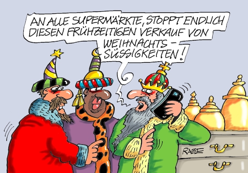 Cartoon: Drei Könige (medium) by RABE tagged weihnachten,weihnachtsmann,supermarkt,weihnachtssachen,lebkuchen,stollen,schokoweihnachtsmänner,rabe,ralf,böhme,cartoon,karikatur,pressezeichnung,farbcartoon,tagescartoon,regale,süßigkeiten,weihnachten,weihnachtsmann,supermarkt,weihnachtssachen,lebkuchen,stollen,schokoweihnachtsmänner,rabe,ralf,böhme,cartoon,karikatur,pressezeichnung,farbcartoon,tagescartoon,regale,süßigkeiten