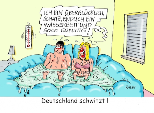 Cartoon: Durchgeschwitzt (medium) by RABE tagged hitze,dürre,klima,klimawandel,wetterextreme,trockenheit,rabe,ralf,böhme,cartoon,karikatur,pressezeichnung,farbcartoon,tagescartoon,sommer,extremwetter,tropennächte,schlafzimmer,wasserbett,schweiß,schweißtropfen,ehepaar,hitze,dürre,klima,klimawandel,wetterextreme,trockenheit,rabe,ralf,böhme,cartoon,karikatur,pressezeichnung,farbcartoon,tagescartoon,sommer,extremwetter,tropennächte,schlafzimmer,wasserbett,schweiß,schweißtropfen,ehepaar