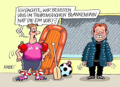 Cartoon: EM Training (medium) by RABE tagged fußball,fussball,bundesliga,meistertitel,fußballer,bayern,münchen,bayer,leverkusen,rabe,ralf,böhme,cartoon,karikatur,pressezeichnung,frabcartoon,tagescartoon,schild,meister,schuß,ecke,eckball,sport,em,europameisterschaft,trainingslager,blankenhain,thüringen,nagelsmann,training,regen,starkregen,hochwasser,überschwemmung,schlauchboot,wasserball,schwimmringe,rettungsringe,schwimmflügel,dauerregen,fußball,fussball,bundesliga,meistertitel,fußballer,bayern,münchen,bayer,leverkusen,rabe,ralf,böhme,cartoon,karikatur,pressezeichnung,frabcartoon,tagescartoon,schild,meister,schuß,ecke,eckball,sport,em,europameisterschaft,trainingslager,blankenhain,thüringen,nagelsmann,training,regen,starkregen,hochwasser,überschwemmung,schlauchboot,wasserball,schwimmringe,rettungsringe,schwimmflügel,dauerregen