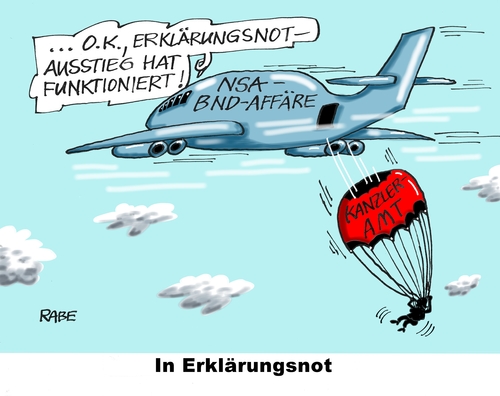 Cartoon: Erklärungsnot (medium) by RABE tagged erklärung,erklärungsnot,kanzleramt,merkel,kanzlerin,cdu,bnd,nsa,affäre,spionageaffärespione,abhörskandal,usa,rabe,ralf,böhme,cartoon,karikatur,pressezeichnung,farbcartoon,tagescartoon,flugzeug,notausstieg,fallschirm,erklärung,erklärungsnot,kanzleramt,merkel,kanzlerin,cdu,bnd,nsa,affäre,spionageaffärespione,abhörskandal,usa,rabe,ralf,böhme,cartoon,karikatur,pressezeichnung,farbcartoon,tagescartoon,flugzeug,notausstieg,fallschirm