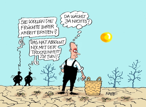 Cartoon: Erntezeit (medium) by RABE tagged merz,kanzler,koalition,union,spd,klingbeil,cartoon,karikatur,pressezeichnung,farbcartoon,tagescartoon,db,bahn,frühling,frühjahr,frühjahrsputz,ice,zug,blumenkasten,blumenkästen,esc,songcontest,ernte,erntezeit,klimawandel,hitze,dürre,trockenheit,ernteausfall,regierungsarbeit,merz,kanzler,koalition,union,spd,klingbeil,cartoon,karikatur,pressezeichnung,farbcartoon,tagescartoon,db,bahn,frühling,frühjahr,frühjahrsputz,ice,zug,blumenkasten,blumenkästen,esc,songcontest,ernte,erntezeit,klimawandel,hitze,dürre,trockenheit,ernteausfall,regierungsarbeit