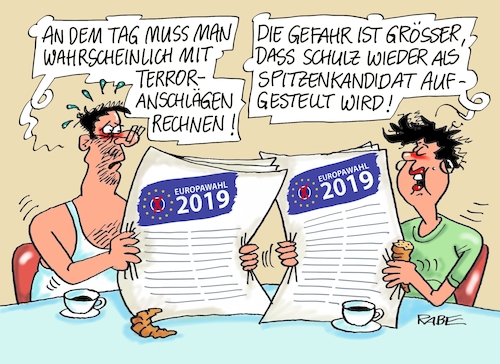 Cartoon: Europawahl (medium) by RABE tagged sonderparteitag,spd,martin,schulz,ja,groko,koalitionsverhandlungen,rabe,ralf,böhme,cartoon,karikatur,pressezeichnung,farbcartoon,tagescartoon,merkel,union,koalitionsgespräche,europe,eu,brüssel,europawahl,europaparlament,europavorsitz,terror,gefahr,terroranschlag,is,sonderparteitag,spd,martin,schulz,ja,groko,koalitionsverhandlungen,rabe,ralf,böhme,cartoon,karikatur,pressezeichnung,farbcartoon,tagescartoon,merkel,union,koalitionsgespräche,europe,eu,brüssel,europawahl,europaparlament,europavorsitz,terror,gefahr,terroranschlag,is