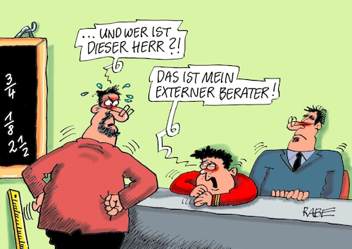 Cartoon: Externer Berater (medium) by RABE tagged bildung,bildungspolitik,ländersache,digitalisierung,bund,grundgesetzänderung,rabe,ralf,böhme,cartoon,karikatur,pressezeichnung,farbcartoon,tagescartoon,lehrer,schüler,schultafel,märchenstunde,lehrermangel,klassenzimmer,lobby,regierung,berater,beraterg,gremium,externe,bildung,bildungspolitik,ländersache,digitalisierung,bund,grundgesetzänderung,rabe,ralf,böhme,cartoon,karikatur,pressezeichnung,farbcartoon,tagescartoon,lehrer,schüler,schultafel,märchenstunde,lehrermangel,klassenzimmer,lobby,regierung,berater,beraterg,gremium,externe