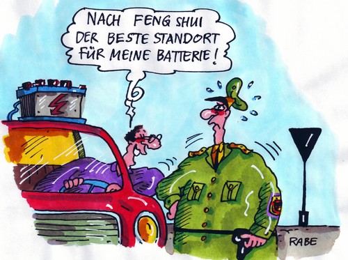 Cartoon: Fengshui (medium) by RABE tagged fengshui,meditation,china,heilkunde,philosophie,harmonisierung,lehre,lebensräume,himmel,erde,geister,trigramm,standort,wohnraum,garten,batterie,autobatterie,auto,kfz,fahrzeug,fahrer,pkw,polizist,verkehrskontrolle,überprüfung,autodach,straße,straßenverkehr,wachtmeister,strafzettel,flensburg,punkte,fengshui,meditation,china,heilkunde,philosophie,harmonisierung,lehre,lebensräume