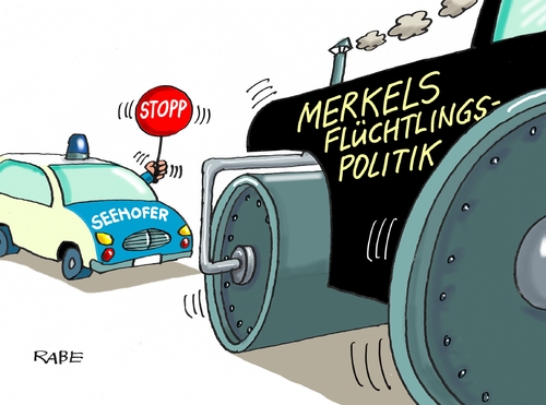 Cartoon: Flüchtlingspolitik (medium) by RABE tagged merkel,kanzlerin,kanzleramt,flüchtlinge,flüchtlingskrise,rabe,ralf,böhme,cartoon,karikatur,pressezeichnung,farbcartoon,tagescartoon,eu,flüchtlingsgipfel,bedenken,verteilung,obergrenze,balkanroute,seehofer,türkei,erdogan,griechenland,krisengipfel,balkanstaaten,csu,dampfwalze,regierungserklärung,merkel,kanzlerin,kanzleramt,flüchtlinge,flüchtlingskrise,rabe,ralf,böhme,cartoon,karikatur,pressezeichnung,farbcartoon,tagescartoon,eu,flüchtlingsgipfel,bedenken,verteilung,obergrenze,balkanroute,seehofer,türkei,erdogan,griechenland,krisengipfel,balkanstaaten,csu,dampfwalze,regierungserklärung