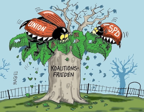 Cartoon: Fraßstellen (medium) by RABE tagged merz,kanzler,koalition,union,spd,klingbeil,cartoon,karikatur,pressezeichnung,farbcartoon,tagescartoon,db,bahn,frühling,frühjahr,frühjahrsputz,ice,zug,blumenkasten,blumenkästen,koalitionsfrieden,haushalt,reform,streit,uneinigkeit,umfragewerte,krise,bündnis,neuwahlen,baum,blätter,mai,maikäfer,insekt,käfer,merz,kanzler,koalition,union,spd,klingbeil,cartoon,karikatur,pressezeichnung,farbcartoon,tagescartoon,db,bahn,frühling,frühjahr,frühjahrsputz,ice,zug,blumenkasten,blumenkästen,koalitionsfrieden,haushalt,reform,streit,uneinigkeit,umfragewerte,krise,bündnis,neuwahlen,baum,blätter,mai,maikäfer,insekt,käfer