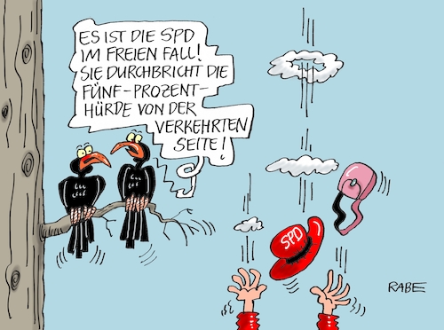 Cartoon: Freier Fall (medium) by RABE tagged spd,nahles,umfragewerte,afd,wählergunst,prozent,rabe,ralf,böhme,cartoon,karikatur,pressezeichnung,farbcartoon,tagescartoon,baum,raben,tante,scholz,groko,koalitionsstreit,asylstreit,asylkompromiss,spd,nahles,umfragewerte,afd,wählergunst,prozent,rabe,ralf,böhme,cartoon,karikatur,pressezeichnung,farbcartoon,tagescartoon,baum,raben,tante,scholz,groko,koalitionsstreit,asylstreit,asylkompromiss