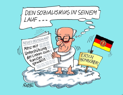 Cartoon: Fritze und Erich (medium) by RABE tagged merz,groko,spd,union,posten,postenvergabe,rabe,ralf,böhme,cartoon,karikatur,pressezeichnung,farbcartoon,tagescartoon,schaufenster,deko,umbau,laden,ladenhüter,regierungsbildung,kanzler,wahlgang,wahldebakel,linke,hilfe,unterstützung,erich,honecker,sozialismus,ochs,und,esel,himmel,wolke,deutschland,merz,groko,spd,union,posten,postenvergabe,rabe,ralf,böhme,cartoon,karikatur,pressezeichnung,farbcartoon,tagescartoon,schaufenster,deko,umbau,laden,ladenhüter,regierungsbildung,kanzler,wahlgang,wahldebakel,linke,hilfe,unterstützung,erich,honecker,sozialismus,ochs,und,esel,himmel,wolke,deutschland