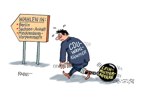 Cartoon: Fußfessel (medium) by RABE tagged merz,kanzler,koalition,union,spd,klingbeil,cartoon,karikatur,pressezeichnung,farbcartoon,tagescartoon,db,bahn,frühling,frühjahr,frühjahrsputz,ice,zug,blumenkasten,blumenkästen,esc,songcontest,jens,spahn,rücktritt,fraktionsvorsitz,leihmutter,leihmutteraffäre,affäre,wegweiser,landtagswahl,wahl,berlin,sachsen,anhalt,mecklenburg,vorpommern,meckpomm,felles,fußfessel,wahlkämpfer,merz,kanzler,koalition,union,spd,klingbeil,cartoon,karikatur,pressezeichnung,farbcartoon,tagescartoon,db,bahn,frühling,frühjahr,frühjahrsputz,ice,zug,blumenkasten,blumenkästen,esc,songcontest,jens,spahn,rücktritt,fraktionsvorsitz,leihmutter,leihmutteraffäre,affäre,wegweiser,landtagswahl,wahl,berlin,sachsen,anhalt,mecklenburg,vorpommern,meckpomm,felles,fußfessel,wahlkämpfer