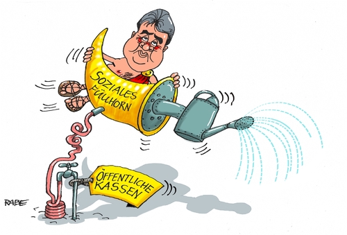 Cartoon: Gabriel SPD (medium) by RABE tagged sigmar,gabriel,spd,opposition,groko,flüxchtlingskrise,sozialleistungen,rabe,ralf,böhme,cartoon,karikatur,pressezeichnung,farbcartoon,tagescartoon,füllhorn,fortuna,gießkanne,gießkannenprinzip,streit,sigmar,gabriel,spd,opposition,groko,flüxchtlingskrise,sozialleistungen,rabe,ralf,böhme,cartoon,karikatur,pressezeichnung,farbcartoon,tagescartoon,füllhorn,fortuna,gießkanne,gießkannenprinzip,streit