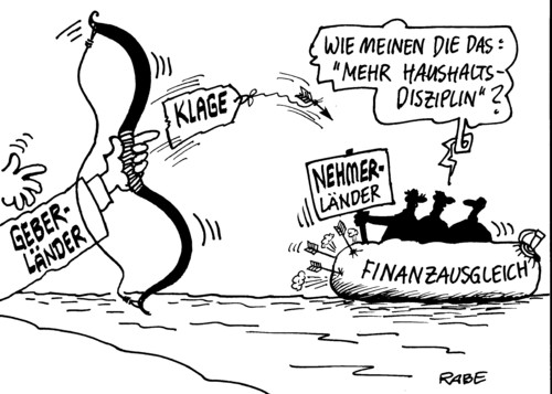 Cartoon: Geberländerklage (medium) by RABE tagged finanzausgleich,geberländer,nehmerländer,haushalt,bundesländer,euro,geld,krise,klage,justiz,bundesverfassungsgericht,karsruhe,bayern,badenwürtemberg,hessen,seehofer,csu,cdu,thüringen,parteien,diskussion,haushaltsdisziplin,länderhaushalt,sparen,kürzen,länderfinanzausgleich,finanzausgleich,geberländer,nehmerländer,haushalt,bundesländer,euro,geld,krise,klage,justiz,bundesverfassungsgericht,karlsruhe,bayern