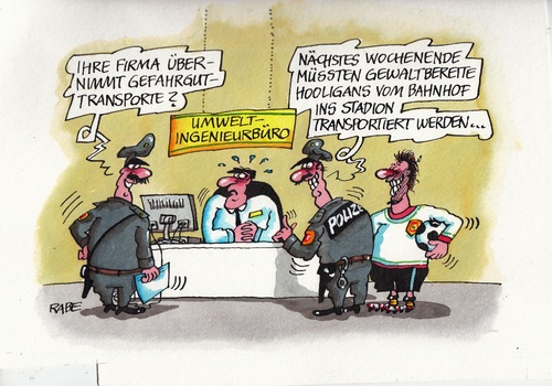 Cartoon: Gefahrgut (medium) by RABE tagged gefahr,gefahrgut,gefahrguttransport,umweltschutz,grüne,entsorgungsfirma,schadstoffe,umweltministerium,rabe,ralf,böhme,cartoon,karikatur,pressezeichnung,farbcartoon,tagescartoon,fussball,stadion,gewalt,hooligans,gefahr,gefahrgut,gefahrguttransport,umweltschutz,grüne,entsorgungsfirma,schadstoffe,umweltministerium,rabe,ralf,böhme,cartoon,karikatur,pressezeichnung,farbcartoon,tagescartoon,fussball,stadion,gewalt,hooligans