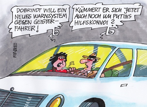 Cartoon: Geisterfahrer (medium) by RABE tagged dobrindt,vekehrsminister,maut,geister,geisterfahrer,warnsystem,sperre,autobahn,rabe,ralf,böhme,cartoon,karikatur,pressezeichnung,farbcartoon,tagescartoon,putin,ukraine,hilfskonvoi,dobrindt,vekehrsminister,maut,geister,geisterfahrer,warnsystem,sperre,autobahn,rabe,ralf,böhme,cartoon,karikatur,pressezeichnung,farbcartoon,tagescartoon,putin,ukraine,hilfskonvoi