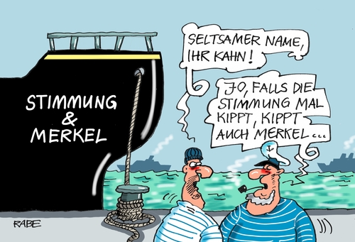 Cartoon: Gekipptes (medium) by RABE tagged kahn,merkel,kanzlerin,cdu,flüchtlingskrise,kippen,schlagseite,meer,kapitän,hafen,anker,rabe,ralf,böhme,cartoon,karikatur,pressezeichnung,farbcartoon,tagescartoon,seehofer,obergrenze,asylanten,syrer,afghanen,depressionen,anschläge,terroristen,bevölkerung,ängste,sicherheit,flüchtlingsdeal,türkei,kahn,merkel,kanzlerin,cdu,flüchtlingskrise,kippen,schlagseite,meer,kapitän,hafen,anker,rabe,ralf,böhme,cartoon,karikatur,pressezeichnung,farbcartoon,tagescartoon,seehofer,obergrenze,asylanten,syrer,afghanen,depressionen,anschläge,terroristen,bevölkerung,ängste,sicherheit,flüchtlingsdeal,türkei