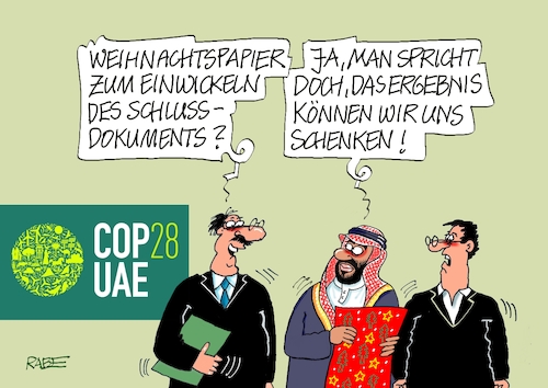 Cartoon: Geschenkeset (medium) by RABE tagged krise,krisenzeiten,klimakrise,ukrainekrieg,inflation,rückzug,rabe,ralf,böhme,cartoon,karikatur,pressezeichnung,farbcartoon,tagescartoon,klima,weltklimakonferenz,dubai,klimaabkommen,paris,untergang,klimakonferenz,cop,beschluss,schlussakte,scheich,sultan,brennstoffe,fossile,kohle,gas,umstieg,energien,un,schlussdokument,weihnachtspapier,geschenk,geschenkpapier,krise,krisenzeiten,klimakrise,ukrainekrieg,inflation,rückzug,rabe,ralf,böhme,cartoon,karikatur,pressezeichnung,farbcartoon,tagescartoon,klima,weltklimakonferenz,dubai,klimaabkommen,paris,untergang,klimakonferenz,cop,beschluss,schlussakte,scheich,sultan,brennstoffe,fossile,kohle,gas,umstieg,energien,un,schlussdokument,weihnachtspapier,geschenk,geschenkpapier