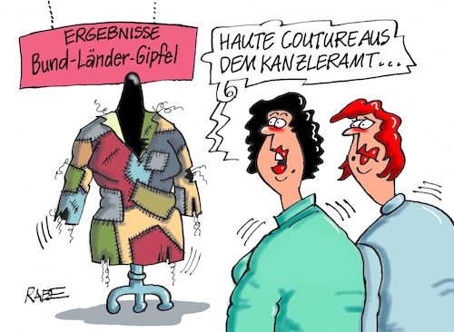 Cartoon: Geschmackvolles (medium) by RABE tagged kanzleramt,bund,länder,treffen,gipfel,migration,finanzierung,länderchefs,rabe,ralf,böhe,cartoon,karikatur,pressezeichnung,frabcartoon,tagescartoon,flüchtlingsgipfel,narrenkarneval,karnevalssaison,haute,couture,mode,flickenkleid,flicken,schaufensterpuppe,kanzleramt,bund,länder,treffen,gipfel,migration,finanzierung,länderchefs,rabe,ralf,böhe,cartoon,karikatur,pressezeichnung,frabcartoon,tagescartoon,flüchtlingsgipfel,narrenkarneval,karnevalssaison,haute,couture,mode,flickenkleid,flicken,schaufensterpuppe