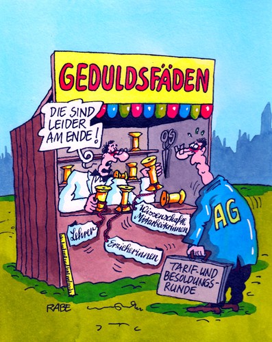 Cartoon: Gewerkschaften (medium) by RABE tagged gewerkschaften,verdi,öffentlicher,dienst,lehrer,erzieherinnen,wissenschaftliche,mitarbeiter,beamte,ralf,böhme,rabe,cartoon,karikatur,tarif,tarifverhandlungen,streik,arbeitgeber,arbeitnehmer,besoldung,besoldungsrunde,tarifrunde,job,arbeitsplatz,lohn,lohnforderungen,lohnerhöhung,bezüge,geduld,geduldsfäden,verkaufsstand,kiosk,gewerkschaften,verdi,öffentlicher,dienst,lehrer,erzieherinnen,wissenschaftliche,mitarbeiter,beamte,ralf,böhme,rabe,cartoon,karikatur,tarif,tarifverhandlungen,streik,arbeitgeber,arbeitnehmer,besoldung,besoldungsrunde,tarifrunde,job,arbeitsplatz,lohn,lohnforderungen,lohnerhöhung,bezüge,geduld,geduldsfäden,verkaufsstand,kiosk