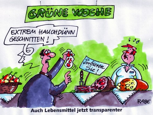 Cartoon: Grüne Woche (medium) by RABE tagged schinken,ökoprodukte,ernährung,hühnermast,geflügel,antibiotika,ehec,dioxin,lebensmittel,nahrungsmittel,messe,verbraucher,bundesregierung,csu,aigner,verbraucherschutzministerin,berlin,woche,grüne,grün,käse,gäste,besucher,stand,kostproben,probieren,transparenz,obst,gemüse,pestizide,lebensmittelüberwachung,agrarmesse,fachleute,kulinarisches,spezialitäten,verbraucherschau,landwirtschaft,gartenbau,grüne woche,berlin,verbraucherschutzministerin,aigner,csu,bundesregierung,verbraucher,nahrungsmittel,dioxin,ehec,antibiotika,geflügel,lebensmittel,grüne,woche