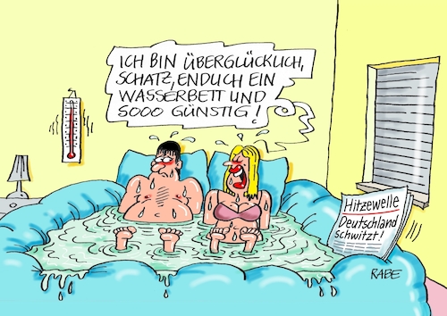 Cartoon: Gut gebettet (medium) by RABE tagged hitze,hitzewelle,wärmer,sommer,sonne,temperaturanstieg,rabe,ralf,böhme,cartoon,karikatur,pressezeichnung,farbcartoon,tagescartoon,bett,wasserbett,schweiß,ehepaar,wetter,hitze,hitzewelle,wärmer,sommer,sonne,temperaturanstieg,rabe,ralf,böhme,cartoon,karikatur,pressezeichnung,farbcartoon,tagescartoon,bett,wasserbett,schweiß,ehepaar,wetter