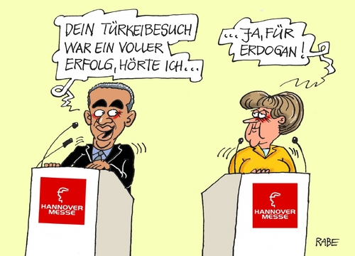 Cartoon: Hannovermesse Drei (medium) by RABE tagged hannover,hannovermesse,staatsbesuch,obama,usa,merkel,kanzlerin,ttip,protest,rabe,ralf,böhme,cartoon,karikatur,pressezeichnung,farbcartoon,tagescartoon,handelsabkommen,mauer,transparent,protets,türkei,türkeibesuch,hannover,hannovermesse,staatsbesuch,obama,usa,merkel,kanzlerin,ttip,protest,rabe,ralf,böhme,cartoon,karikatur,pressezeichnung,farbcartoon,tagescartoon,handelsabkommen,mauer,transparent,protets,türkei,türkeibesuch