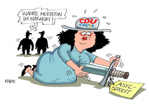 Cartoon: Harakiri (medium) by RABE tagged markus,söder,csu,bayern,münchen,landesvorsitzender,horst,seehofer,merkel,cdu,union,streit,unionstreit,asylstreit,ultimatum,grenze,zurückweisung,flüchtlinge,grenzkontrollen,schert,harakiri,markus,söder,csu,bayern,münchen,landesvorsitzender,horst,seehofer,merkel,cdu,union,streit,unionstreit,asylstreit,ultimatum,grenze,zurückweisung,flüchtlinge,grenzkontrollen,schert,harakiri