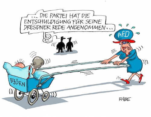 Cartoon: Höcke Sorry (medium) by RABE tagged björn,höcke,afd,thüringen,vorstand,petry,alternative,für,deutschland,parteiausschlußverfahren,entschuldigung,rede,dresden,sorry,rabe,ralf,böhme,cartoon,karikatur,pressezeichnung,farbcartoon,tagescartoon,kinderwagen,mutter,veilchen,pflaster,björn,höcke,afd,thüringen,vorstand,petry,alternative,für,deutschland,parteiausschlußverfahren,entschuldigung,rede,dresden,sorry,rabe,ralf,böhme,cartoon,karikatur,pressezeichnung,farbcartoon,tagescartoon,kinderwagen,mutter,veilchen,pflaster