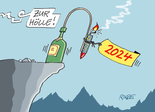 Cartoon: Höllisches Jahr (medium) by RABE tagged ampel,ampelregierung,rot,grün,gelb,fdp,spd,grüne,rabe,ralf,böhme,cartoon,karikatur,pressezeichnung,farbcartoon,tagescartoon,inflation,einkommen,rente,rentenpaket,bruch,streit,neuwahl,steinmeier,auflösung,bundestag,silvester,neujahr,feuerwerk,raketen,stabrakete,lunte,ampel,ampelregierung,rot,grün,gelb,fdp,spd,grüne,rabe,ralf,böhme,cartoon,karikatur,pressezeichnung,farbcartoon,tagescartoon,inflation,einkommen,rente,rentenpaket,bruch,streit,neuwahl,steinmeier,auflösung,bundestag,silvester,neujahr,feuerwerk,raketen,stabrakete,lunte