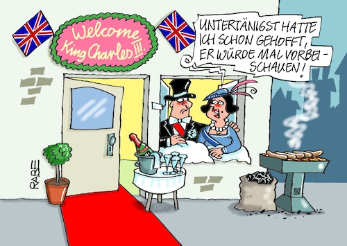 Cartoon: Hoffen und Bangen (medium) by RABE tagged king,könig,charles,queen,camilla,staatsbesuch,deutschland,dinner,empfang,steinmeier,rabe,ralf,böhme,cartoon,karikatur,pressezeichnung,farbcartoon,tagescartoon,welcome,teppich,sekt,bratwurst,king,könig,charles,queen,camilla,staatsbesuch,deutschland,dinner,empfang,steinmeier,rabe,ralf,böhme,cartoon,karikatur,pressezeichnung,farbcartoon,tagescartoon,welcome,teppich,sekt,bratwurst