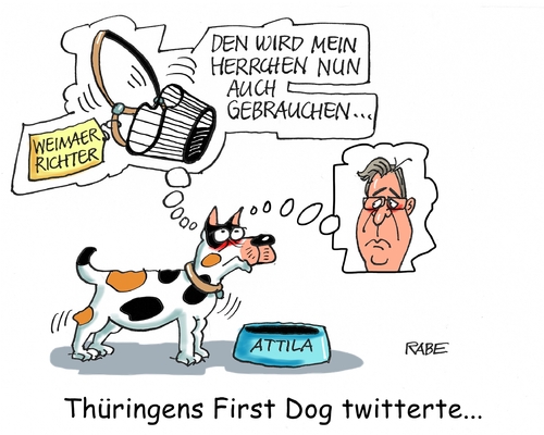 Cartoon: Hund und Herrchen (medium) by RABE tagged ramelow,ministerpräsident,papst,robodo,thüringen,maulkorb,hund,attila,verbot,rabe,ralf,böhme,cartoon,karikatur,pressezeichnung,farbcartoon,tagescartoon,linke,recht,äußerungen,gerichtsurteil,weimar,ramelow,ministerpräsident,papst,robodo,thüringen,maulkorb,hund,attila,verbot,rabe,ralf,böhme,cartoon,karikatur,pressezeichnung,farbcartoon,tagescartoon,linke,recht,äußerungen,gerichtsurteil,weimar