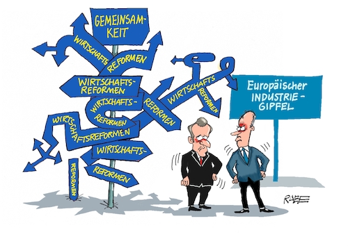 Cartoon: Industriegipfel (medium) by RABE tagged merz,kanzler,koalition,union,spd,klingbeil,cartoon,karikatur,pressezeichnung,farbcartoon,tagescartoon,bürokratie,verwaltung,beamte,modernisierung,monster,drachen,schwert,holzschwert,nägel,säge,gipfel,industriegipfel,deutschland,frankreich,macron,wegweiser,irrweg,gemeinsamkeit,merz,kanzler,koalition,union,spd,klingbeil,cartoon,karikatur,pressezeichnung,farbcartoon,tagescartoon,bürokratie,verwaltung,beamte,modernisierung,monster,drachen,schwert,holzschwert,nägel,säge,gipfel,industriegipfel,deutschland,frankreich,macron,wegweiser,irrweg,gemeinsamkeit