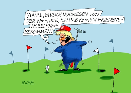 Cartoon: Infantino help (medium) by RABE tagged fußball,em,wm,meisterschaft,schweiz,frauen,frauenfußball,spielerin,rabe,ralf,böhme,cartoon,karikatur,pressezeichnung,farbcartoon,spielplan,paarung,tv,live,uefa,sportschau,pkw,fahne,spiegelschoner,usa,donald,trump,golf,golfplatz,golfschläger,fifa,gianni,infantino,präsident,norwegen,oslo,streichung,rauswurf,frieden,nobelpreis,preisverleihung,friedensnobelpreis,sport,politik,fußball,em,wm,meisterschaft,schweiz,frauen,frauenfußball,spielerin,rabe,ralf,böhme,cartoon,karikatur,pressezeichnung,farbcartoon,spielplan,paarung,tv,live,uefa,sportschau,pkw,fahne,spiegelschoner,usa,donald,trump,golf,golfplatz,golfschläger,fifa,gianni,infantino,präsident,norwegen,oslo,streichung,rauswurf,frieden,nobelpreis,preisverleihung,friedensnobelpreis,sport,politik