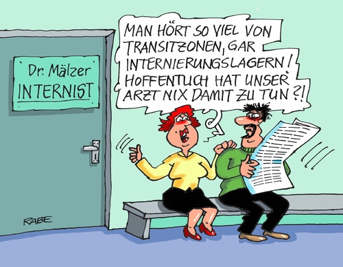 Cartoon: Internierungslager (medium) by RABE tagged flüchtling,flüchtlingsgipfel,kanzleramt,merkel,seehofer,gabriel,transitzone,hotspot,internierung,internierungslager,grenzkontrollen,asylanten,asylheim,rabe,ralf,böhme,cartoon,karikatur,pressezeichnung,farbcartoon,tagescartoon,arzt,internist,patient,inneres,innereien,chirugie,flüchtling,flüchtlingsgipfel,kanzleramt,merkel,seehofer,gabriel,transitzone,hotspot,internierung,internierungslager,grenzkontrollen,asylanten,asylheim,rabe,ralf,böhme,cartoon,karikatur,pressezeichnung,farbcartoon,tagescartoon,arzt,internist,patient,inneres,innereien,chirugie