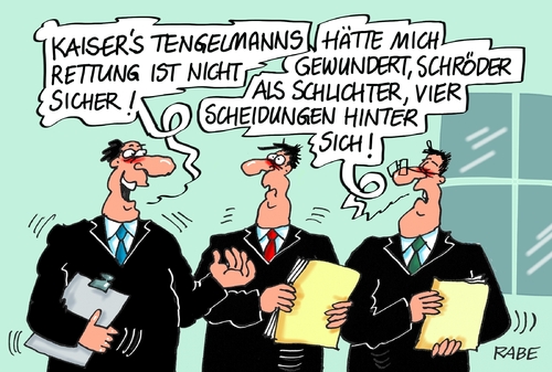 Cartoon: Kaisers Tengelmann (medium) by RABE tagged markt,marktkette,kaisers,tengelmann,edeka,rewe,schlichtung,schlichter,rabe,ralf,böhme,cartoon,karikatur,pressezeichnung,farbcartoon,tagescartoon,schröder,altkanzler,spd,scheidung,ehe,markt,marktkette,kaisers,tengelmann,edeka,rewe,schlichtung,schlichter,rabe,ralf,böhme,cartoon,karikatur,pressezeichnung,farbcartoon,tagescartoon,schröder,altkanzler,spd,scheidung,ehe